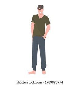 beautiful young man in casual clothes male cartoon character standing pose full length