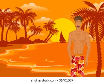 Beautiful young the man in shorts