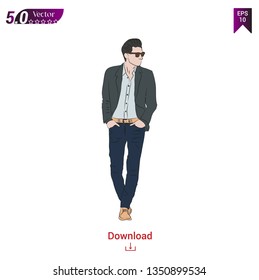 Beautiful young men in casual outfit,fashion boy vector