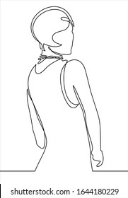 Beautiful young model and hairdo standing back to camera and looking back over her shoulder-Continuous one line drawing 