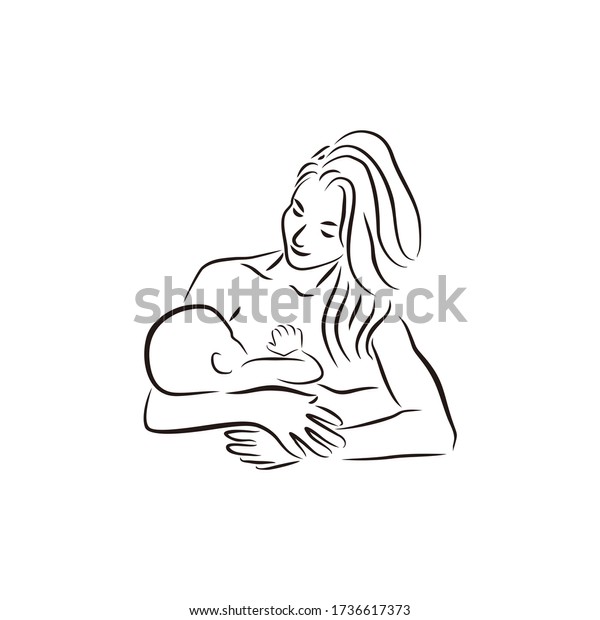 Beautiful Young Mom Breastfeeding Her Son Stock Vector (Royalty Free ...