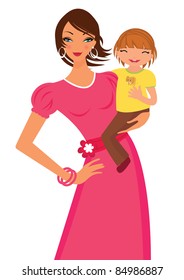 Beautiful young mom holding her little daughter