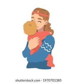 Beautiful Young Mom Hugging her Baby, Happy Parenting, Motherhood and Kids Care Cartoon Vector Illustration