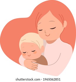 Beautiful young mother embracing little baby in heart shape