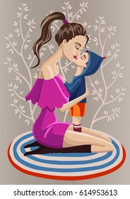 Beautiful young mother kissing her little son