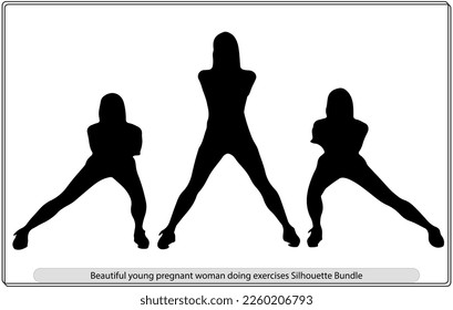 Beautiful young pregnant woman doing exercises silhouette

