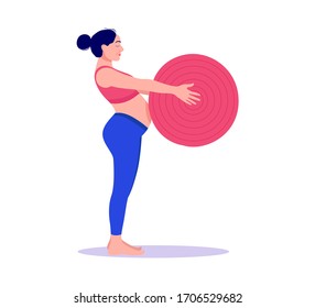 beautiful young pregnant woman exercises with fit ball in the gym. Working out and fitness, pregnancy concept. Vector illustration isolated on white background.