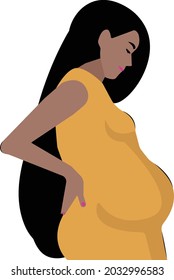 beautiful young pregnant woman with long hair. Minimalistic design, flat cartoon vector illustration