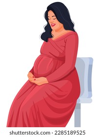 beautiful young pregnant woman sitting on chair.