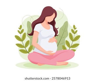 beautiful young pregnant woman vector illustration, concept of pregnancy and motherhood, flat style