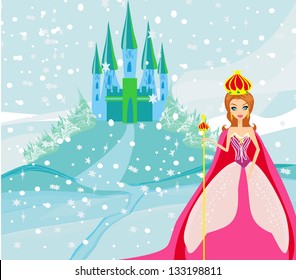 Beautiful young princess in front of her castle