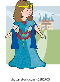 Beautiful young princess in front of her castle