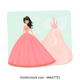 Beautiful young princess in front of her castle