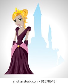 Beautiful young princess in front of her castle