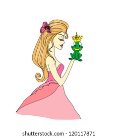  Beautiful young princess kissing a big frog