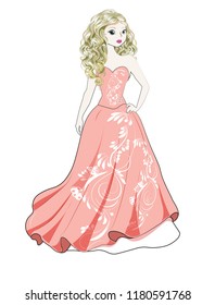beautiful young princess in a magnificent pink dress