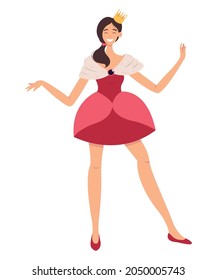 Beautiful young princess in a pink dress with a small crown smiling.  Halloween costume for girl. 