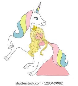 Beautiful young princess and unicorn