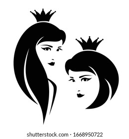 beautiful young queen or princess head - royal beauty black and white vector portrait
