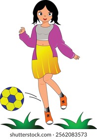 Beautiful Young School Girl Playing wit Football An Attractive Card Diamonds Lady Luck Business Woman in Mini Skirt Standing Free Illustration Art