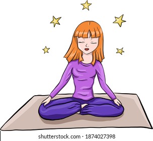 Beautiful young vector girl doing yoga meditation