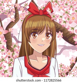Beautiful young woman anime cartoon