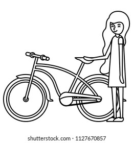 beautiful and young woman with bicycle character