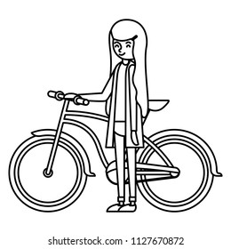 beautiful and young woman with bicycle character