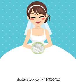 Beautiful young woman with bride dress with white space as template