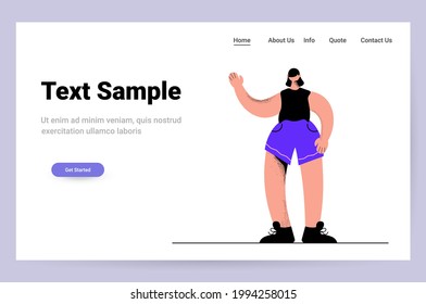 beautiful young woman in casual clothes waving hand female cartoon character standing pose