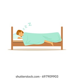 Beautiful young woman character sleeping in her bed, people resting vector Illustration