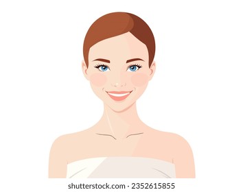 Beautiful young woman with clean skin. Facial treatment. Vector illustration