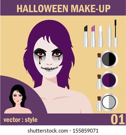 Beautiful young woman in day of the dead mask skull face art. Halloween face art. vector illustration.