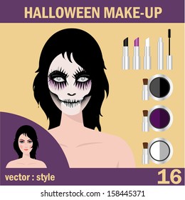 Beautiful young woman in day of the dead mask skull face art. Halloween face art. vector illustration. 