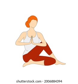 Beautiful young woman doing yoga, ardha matsyendrasana pose.