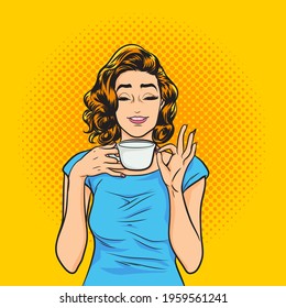 Beautiful Young Woman drinking coffee or tea at home in the morning, healthy lifestyle concept