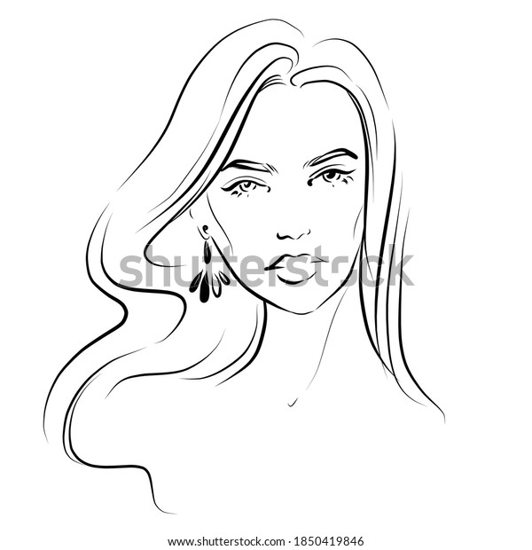 Beautiful Young Woman Face Black White Stock Vector (Royalty Free ...