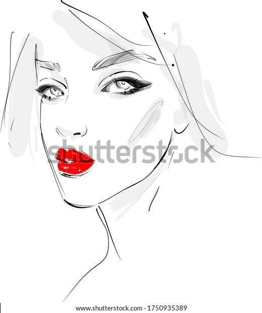 Beautiful Young Woman Face Red Lips Stock Vector Royalty Free 1750935389 Shutterstock 6512