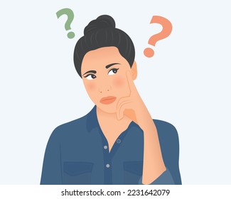 A beautiful young woman is faced with unfulfilled life and career questions.Vector illustration.