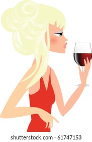 Beautiful young woman with glass of red wine