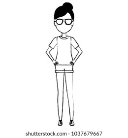 beautiful and young woman with glasses character