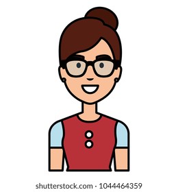 beautiful and young woman with glasses character