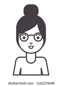 beautiful and young woman with glasses character