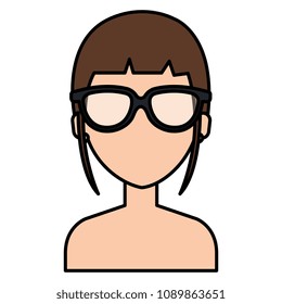 beautiful and young woman with glasses shirtless