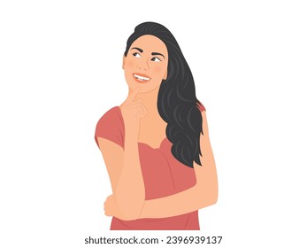 Beautiful young woman is happy and proud when thinking about her life achievements.Vector illustration.