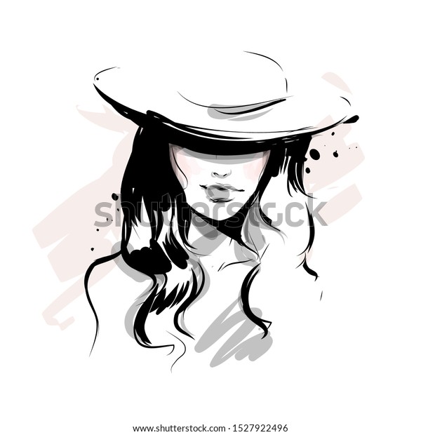 Beautiful Young Woman Hat Covering Her Stock Vector (Royalty Free ...