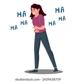 Beautiful young woman laughing out loud and holding his stomach colorful character vector Illustration