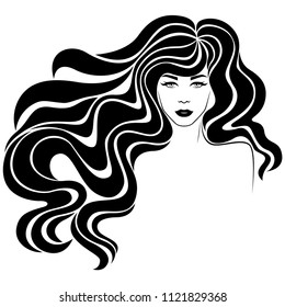 Beautiful young woman with long luxuriant hair in flow, vector for cosmetic products design