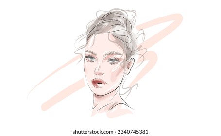 Beautiful young woman with makeup, hand drawn in vector format.