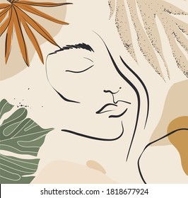 Beautiful young woman modern abstract aesthetic illustration. 